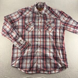 Red Camel Plaid Western Pearl Snap Front Long Sleeve Shirt Men XL Ranch Workwear